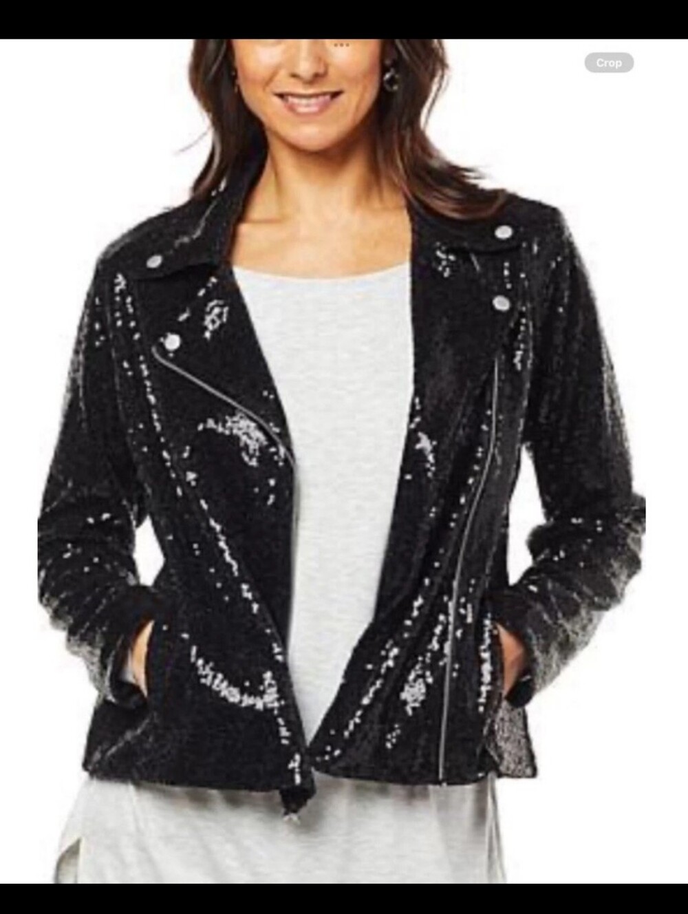 Colleen Lopez- Black Sequin Moto Jacket - Women's Shimmer Coat